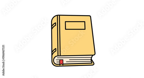 Closed hardcover book with a yellow cover and a small red bookmark peeking out from the pages isolated on a clean white background.