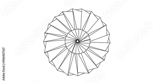 Intricate circular pattern of folded paper pleats forms a complex mandala-like geometric design in a black and white line art illustration.