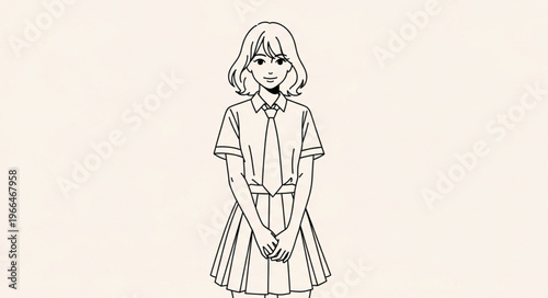 Anime Style Illustration of a Young Woman in a School Uniform.