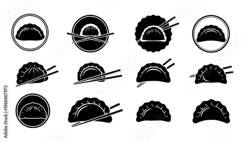 Dim Sum Logo Silhouettes – Dumpling Asian Food Emblem Vector Set