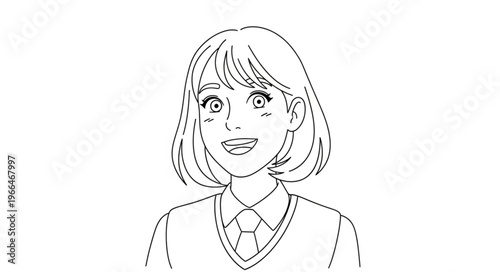 Anime Style Portrait of a Young Woman with Short Hair.