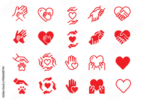 Charity hands icon set. Donation and aid symbol. Friendship logo. Vector illustration.