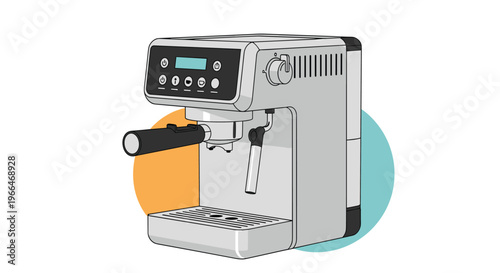 Modern silver espresso machine with a black portafilter and milk frothing wand used for brewing professional coffee at home.