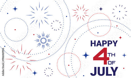 American Independence Day banner with fireworks on a white background. Celebrating July 4th in the USA. Vector.