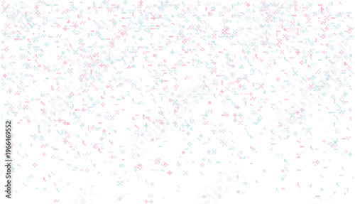 Falling pixelated confetti in pastel pink blue and purple hues