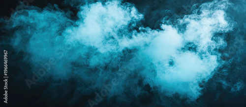 Abstract Swirling Teal Blue Smoke Cloud Formation With Dramatic Lighting and Dark Background
