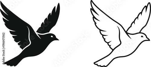 Flying Doves in Black and White Vector
