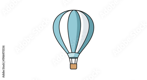 Classic hot air balloon with vertical blue and white stripes floating peacefully on a plain white background.