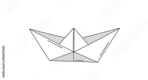 Simple paper boat origami illustration symbolizing childhood creativity, adventure, and naval exploration on a clean white background for web design.