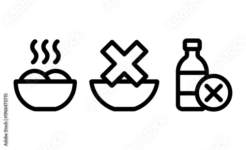 Black and White Icons of Food Restrictions and Bottle