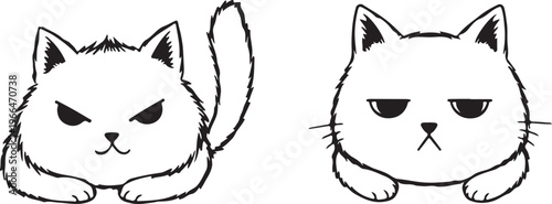 Cute grumpy cat expressions set with angry and bored face vector illustration