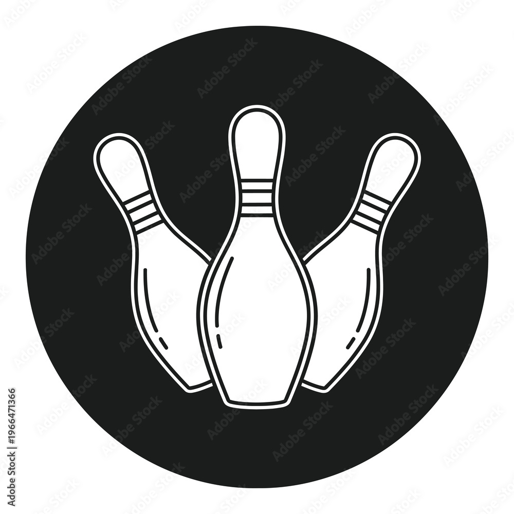 Fototapeta premium Bowling pins icon in a circle white on dark background icon