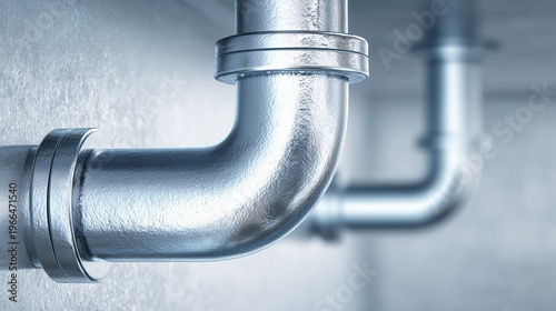 Metal pipes connect in a building's plumbing system in a basement during daytime