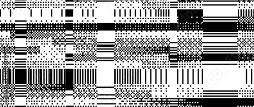Black and white dither pattern wallpaper. Glitched pixel grunge texture. Vector rippled pixelated screen. Retro bitmap distressed video game backdrop. 8 bit abstract glitch distorted background