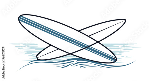 Two minimalist surfboards crossed over each other against a background of stylized ocean waves representing summer water sports.