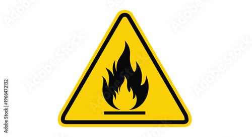 Standard yellow triangular warning sign with a black flame icon inside to indicate the presence of highly flammable materials.