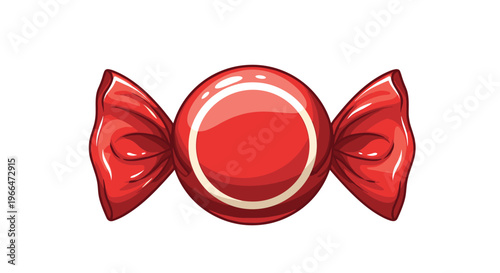 Single round candy piece wrapped in a shiny red plastic wrapper with a white circle design in the center for a sweet treat.