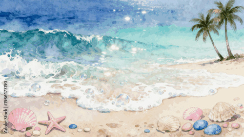 Quiet Sandy Shore Serene Beach isolated watercolor vector illustration svg