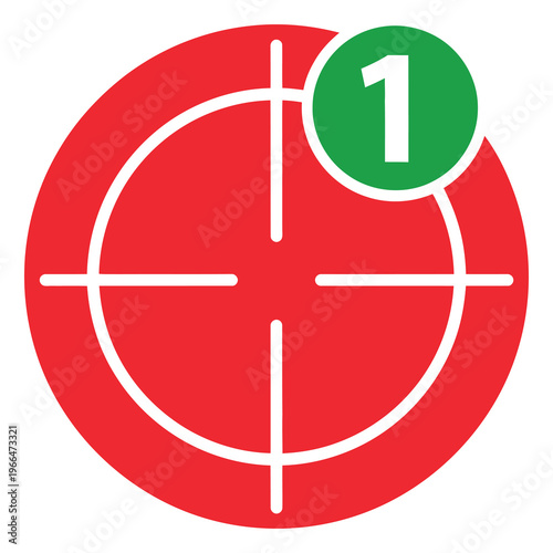 Red target icon with white crosshairs and green number one badge icon