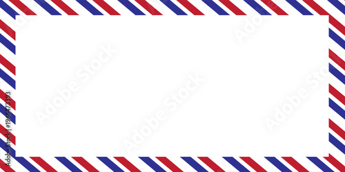 Airmail envelope frame. Commercial envelope. International vintage letter border. Retro air mail postcard with blue and red stripes. Blank correspondence paper template.eps,10