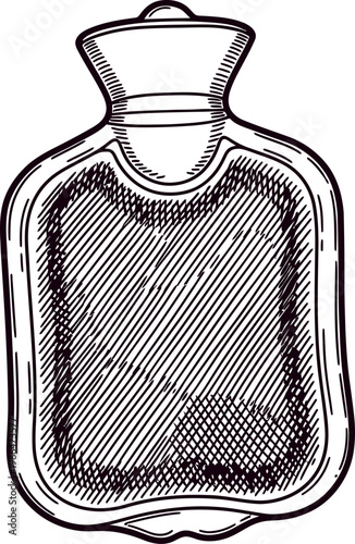Hot Water Bottle Heating Pad Medical Hand Drawn Line Art