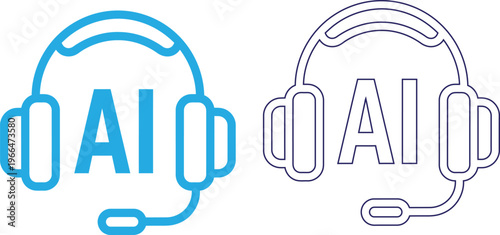Ai powered headset illustration colorful and monochrome designs for communication technology