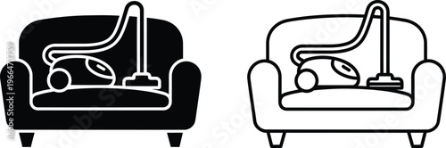 Vacuum Cleaner on Armchair Line Art Vector