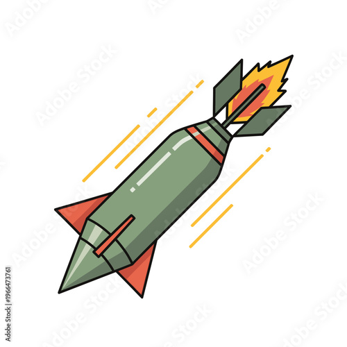 Cartoon Rocket Missile Launching with Fire and Speed Lines