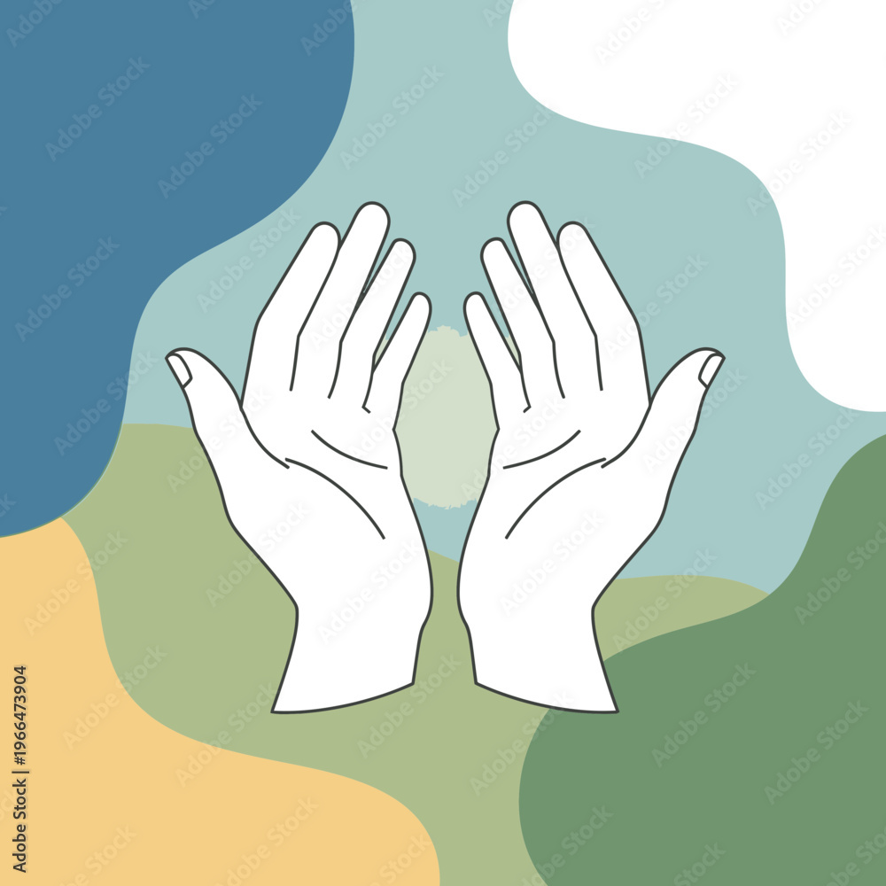 Fototapeta premium Hands gesturing in modern abstract art style with vibrant colors