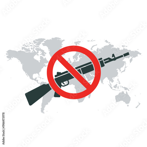 Global Ban on Weapons Icon Over World Map Illustration