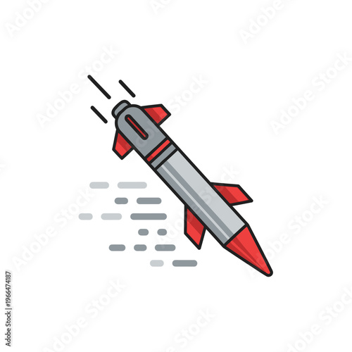 Modern rocket launching into space with speed lines, vector illustration