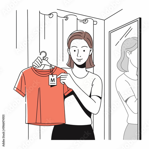 Woman trying on a shirt