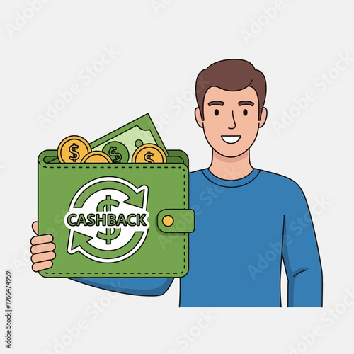Man holding a cashback wallet