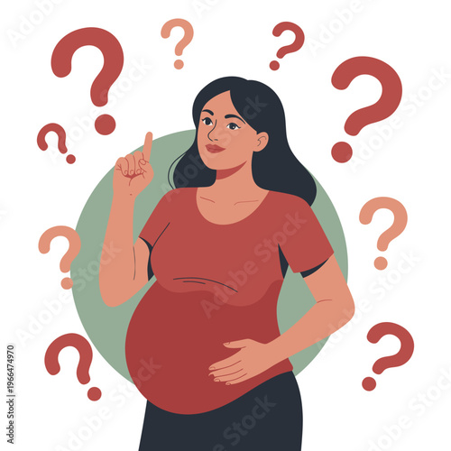 Pregnant woman confidently raising her hand flat vector