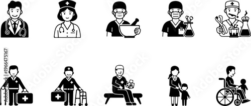 Minimalist Medical and Healthcare Professional Vector Icon Set                                                                                                                                     