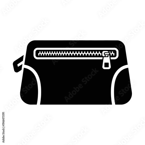 Black Pouch with White Zipper Closure.