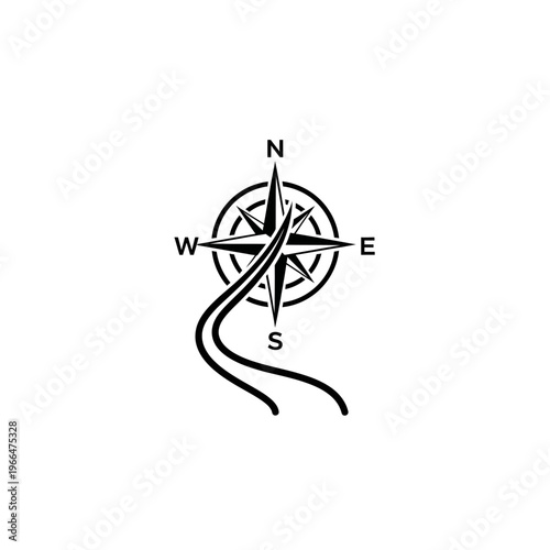 Black and white compass navigation symbol.