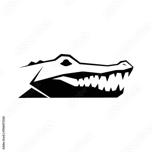 Black and white crocodile head illustration.
