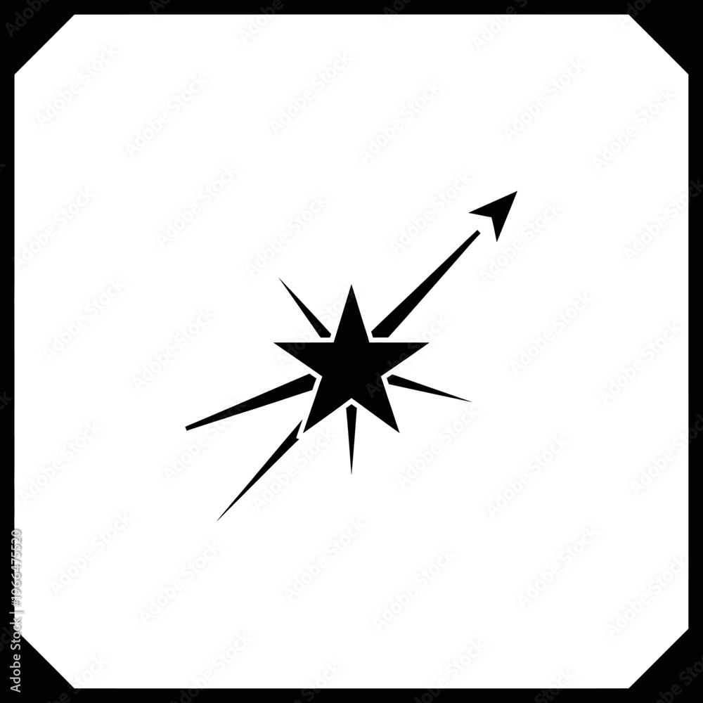 Fototapeta premium Black starburst with arrow graphic symbol.