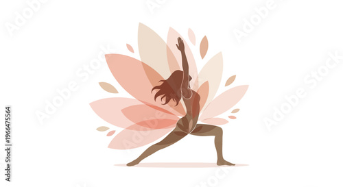 Woman in warrior pose with lotus flower design concept illustration