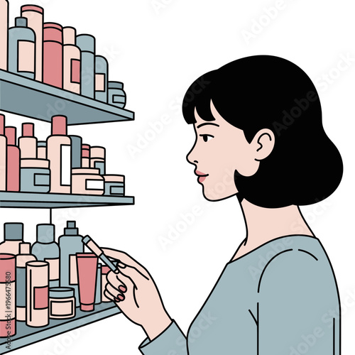 Woman browsing skincare products on a shelf
