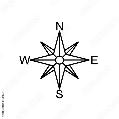 Black compass navigation symbol icon.