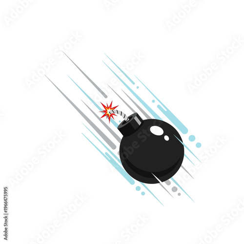 Cartoon Bomb Falling With Fuse Lit, Explosive Danger, Action Motion
