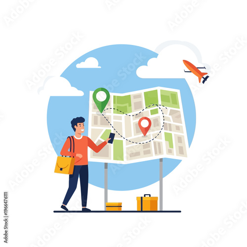 Traveler navigating with a map