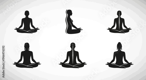 Yoga poses silhouette illustrations meditation and relaxation concepts