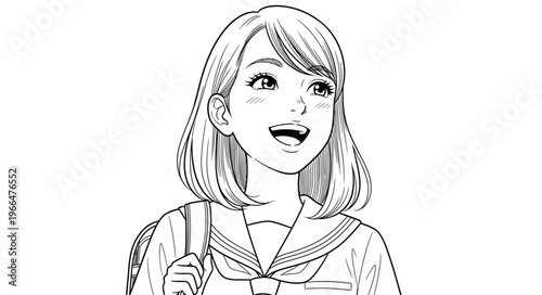 Anime Style School Girl Portrait.