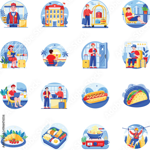 Collection of Hotel and Travel Flat Illustrations 
