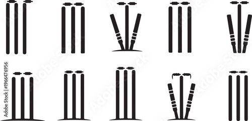 Cricket Wickets in Various Positions and Angles Illustration