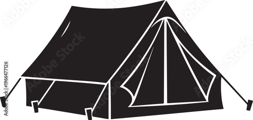 Black Tent Illustration with White Outline on Plain Background