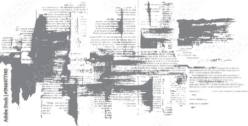 Distressed grey ink splotches obscuring vintage text pages creating abstract grunge texture background